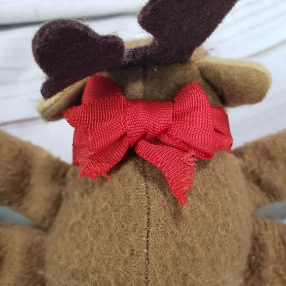 🌞SOLD🌞 Hallmark Rodney Reindeer Mini Plush Toy Red Bow Felt Body 5 Inch 1979 - Picture 4 of 9